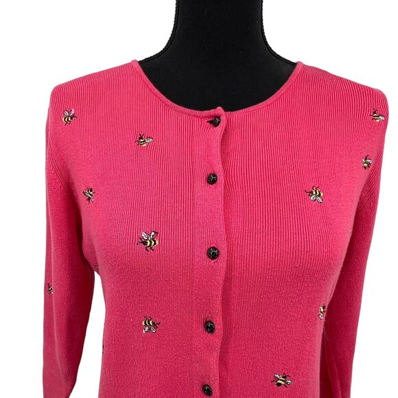 Vintage 90s Northern Isle  Pink Embroidered Bees Cardigan Sweater Small‎ - Picture 2 of 7